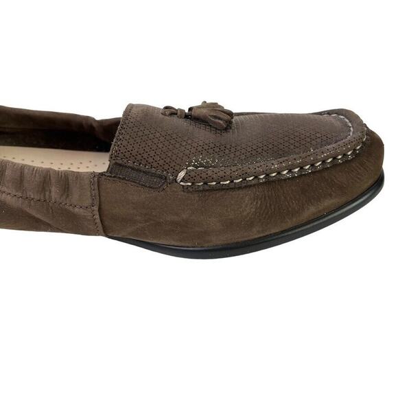 Sas Hope USA Made Brown Nubuck Leather Square Toe Flats Slip On Loafers 9.5 N - Picture 2 of 16